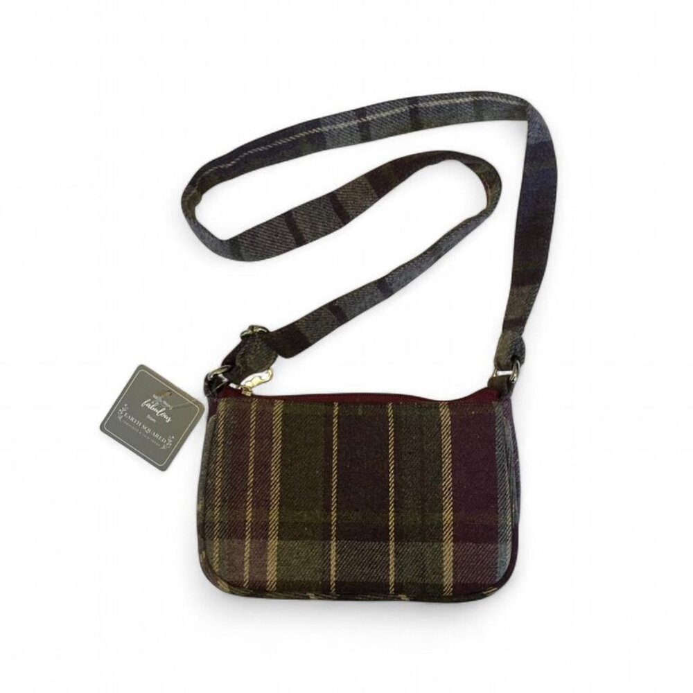 NWT Earth Squared Fair Trade Flecked Plaid Tartan Wool Blend Crossbody Bag Purse - Picture 2 of 8
